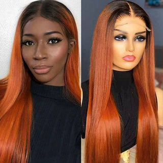 QVR Cinnamon Brunette With Dark Roots Ombre Ginger Color Wig 13x4/4x4 Transparent Lace Frontal Wigs For Black Women
