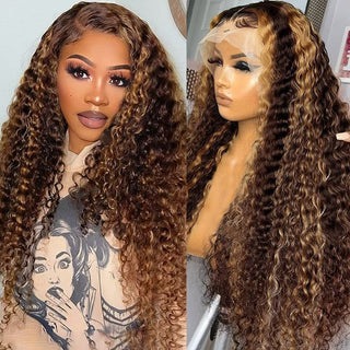 QVR Highlight 13x4 Piano Color Deep Wave Pre-plucked Lace Frontal Human Hair Wig