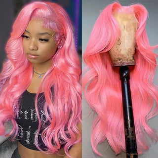 QVR Pink Color 13x4 Transparent Lace Front Wig Bone Straight Pre-plucked Human Hair Wigs