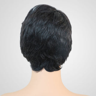 QVR Trendy Black Salt&Pepper Lady Pixie Cut Short Human Hair Wig