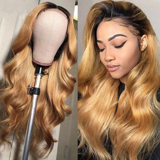 QVR 1B/27 Ombre Color Wig 13x4/4x4 Transparent Lace Frontal Wig Human Hair Wigs 180% Density