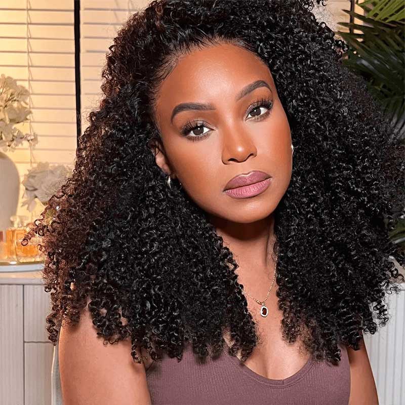 QVR Glueless Pre-cut 4x6 HD Lace Closure Human Hair Wig Afro Curly Wear & Go Wigs Beginner Friendly