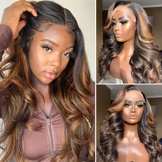QVR Glueless Wig Highlight P1B/30 Body Wave 13x4 Lace Frontal Wigs Human Hair Wig For Black Women