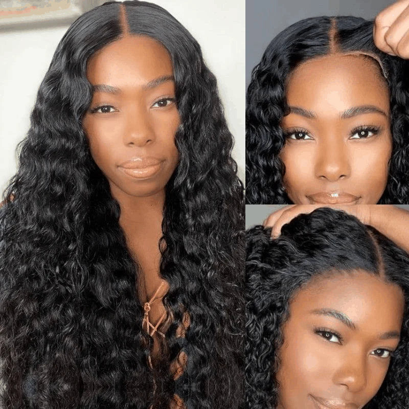 Pre Cut Lace Kinky Curly 4x6 HD Lace Glueless Water Wave Wig Wear Go Closure Wig