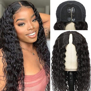 QVR Glueless Water Wave V Part Wigs 180% Density Super Natural Human Hair Glueless 0 Skill Needed Wig
