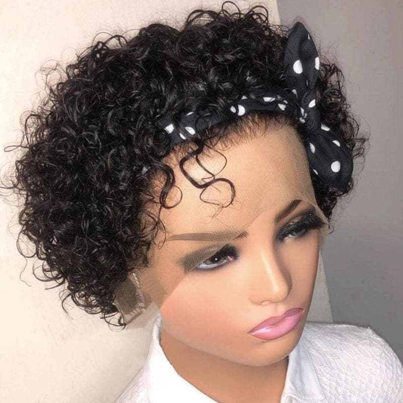 Bouncy Curly C Part Short Pixie Cut Wigs