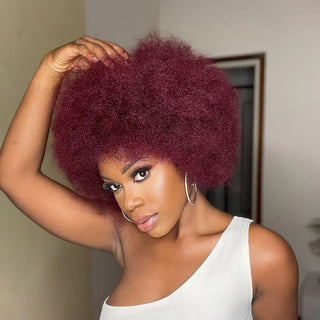 QVR Affordable Afro Kinky Bulk Human Hair 99J Burgundy Color For Braiding DreadLock