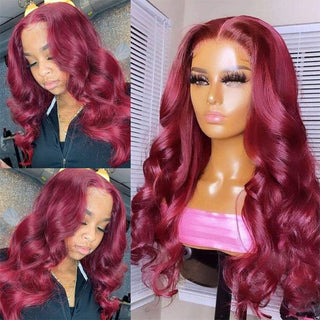 QVR New 99J HD 13x4 5x5 Lace Frontal Wigs Affordable Burgundy Straight Wigs
