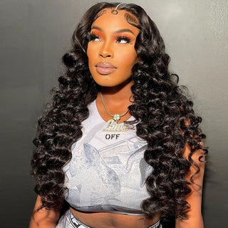QVR Loose Deep Wave 13x6 HD Lace Front Wig Long Human Hair Wigs For Women