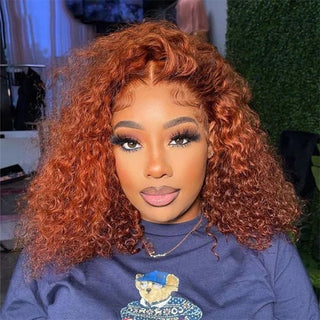 QVR Ginger Orange Lace Part Wigs Curly 13x4 Lace Frontal Human Hair HD Transparent Lace Wigs