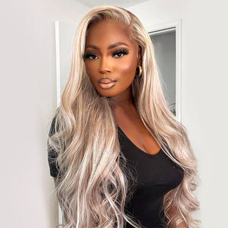 QVR #P10/613 Straight & Body Wave 13x4 Lace Front Wigs Blonde Wig With Brown Highlights Wigs 210% Density