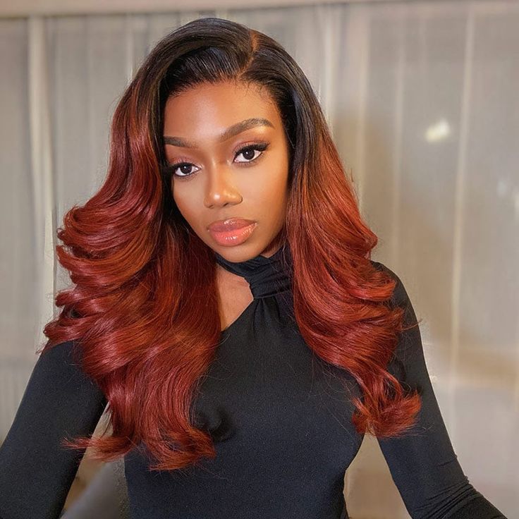 QVR Glueless Ombre Reddish Brown Color Glueless V Part Body Wave Wigs 1B/33 Human Hair Wigs WIth Dark Roots