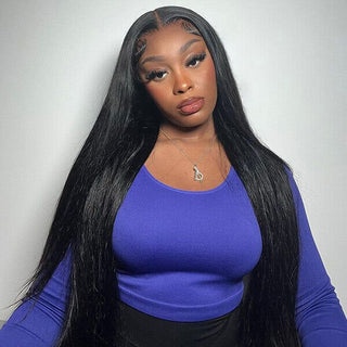 QVR Straight GlueLess Wig HD Lace Frontal Virgin Hair Wigs Lace Closure Wig Pre Plucked With Baby Hair Wigs 250% Density