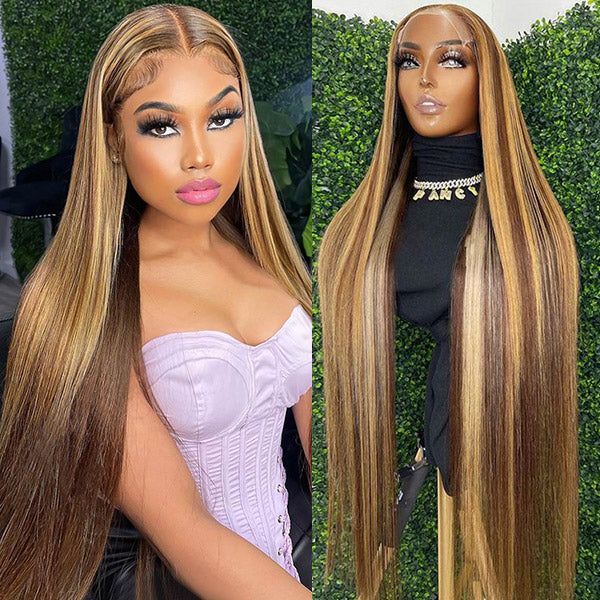 Pre Cut Lace Highlights Ombre Hair 4x6 HD Lace Straight Wear Go Glueless Wig
