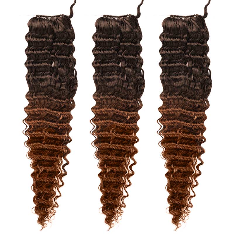 QVR Lightweight T2/30 Color Deep Wave Feather Crochet Braid Human Hair Extensions