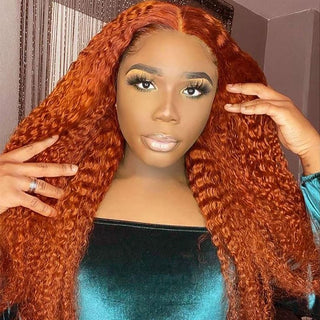 QVR Ginger Orange Lace Part Wigs Curly 13x4 Lace Frontal Human Hair Wigs