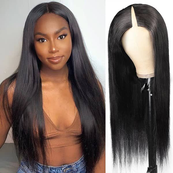 Queen Virgin Remy Super Natural V Part Straight Human Hair Glueless 0 Skill Needed Wig