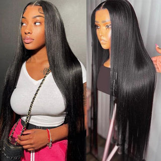 QVR Straight GlueLess Wig HD Lace Frontal Virgin Hair Wigs Lace Closure Wig Pre Plucked With Baby Hair Wigs 250% Density