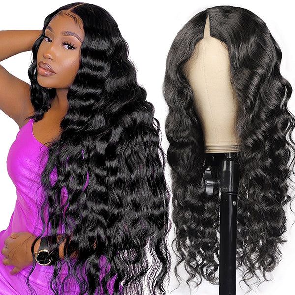 QVR Glueless Loose Deep Wave V Part Wigs 180% Density Super Natural Human Hair Glueless 0 Skill Needed Wig