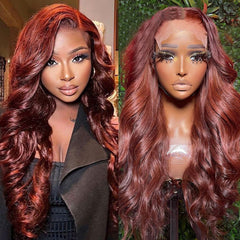 QVR perruque de vague de corps brun rougeâtre perruques de cheveux humains vierges colorées 4x4 13x4 13x6 HD perruques frontales en dentelle 