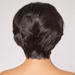 QVR Mature Lady Natural Black Pixie Cut Short Wig 100% Human Hair