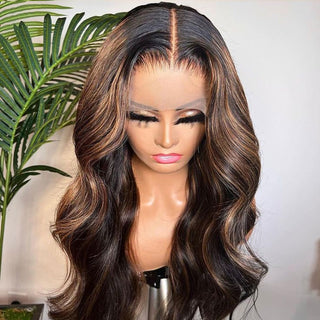 QVR Glueless Wig Highlight P1B/30 Body Wave 13x4 Lace Frontal Wigs Human Hair Wig For Black Women
