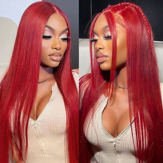 Remy Human Hair 3 Bundles Straight Hair Weave Red Color