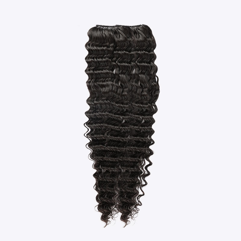 QVR Soft Deep Wave Feather Crochet Braid Natural Black Human Hair Extensions