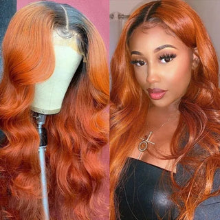 QVR Cinnamon Brunette With Dark Roots Ombre Ginger Color Wig 13x4/4x4 Transparent Lace Frontal Wigs For Black Women