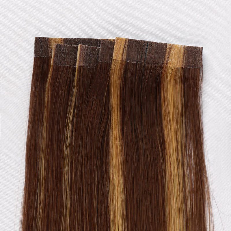 QVR Highlight #6/27 Tape in Hair Extensions Long Straight Skin Weft Human Hair