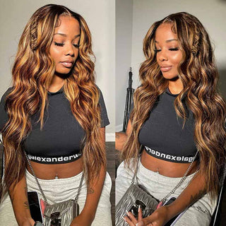 QVR Body Wave Wig Virgin Human Hair Wigs 4x4 13x4 Lace Front Wigs P4/27 Honey Blond Highlight