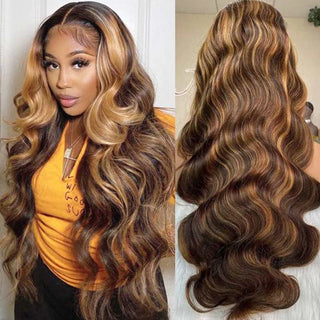 QVR Body Wave Wig Virgin Human Hair Wigs 4x4 13x4 Lace Front Wigs P4/27 Honey Blond Highlight