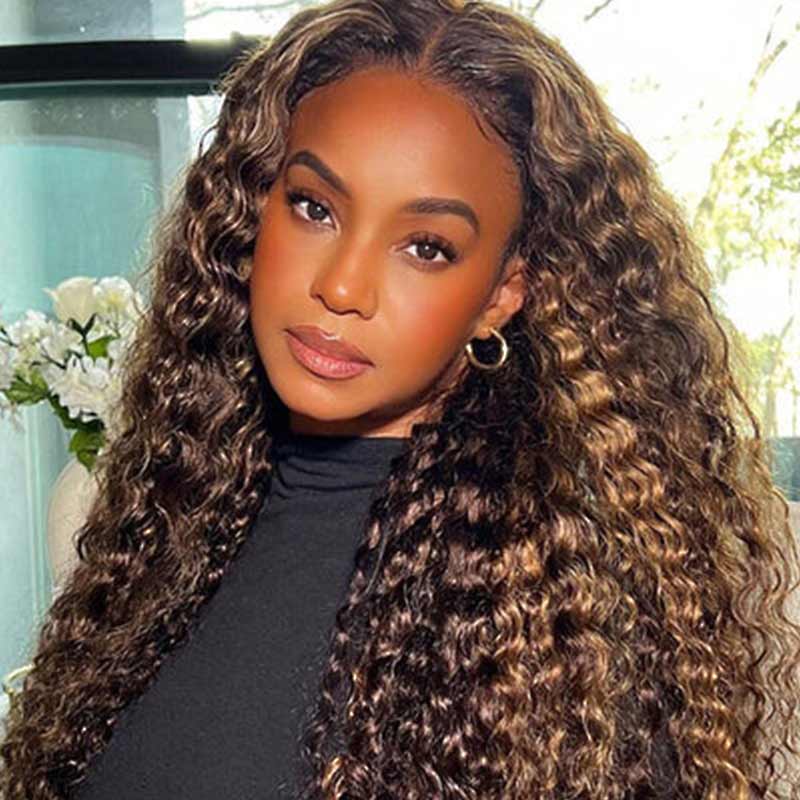 Pre Cut Lace Wear &amp; Go Glueless Human Hair Wig 4/27 Highlight Deep Wave Lace Front Wigs