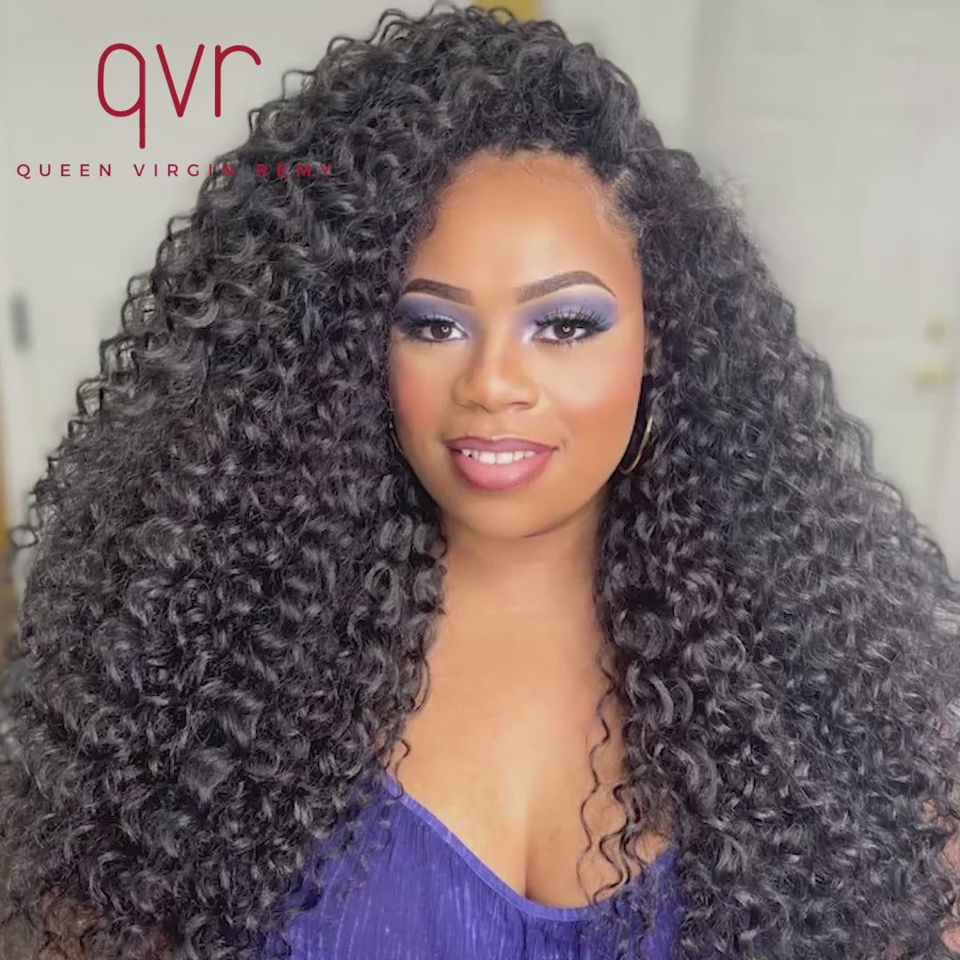 QVR Lightweight Natural Black Ripple Deep Curl Crochet Braid Human Hair Extensions