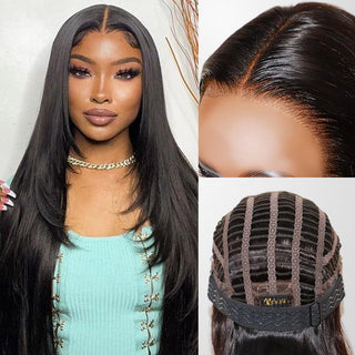 QVR Glueless Straight Pre Cut Upgrade 13x4 Lace Front Human Hair Wigs with Breathable Cap