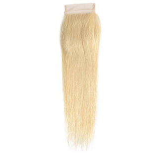 Queen Remy Human Hair 3 Bundles with Blonde Closure Straight Hair Weave