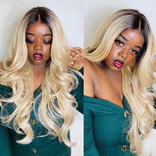 QVR Body Wave Lace Front Wigs 30 inch 1B/613 Blonde 13x4 Virgin Human Hair Wigs Ombre Color
