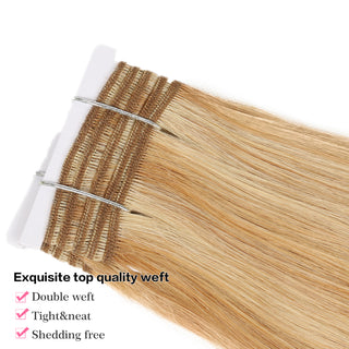 QVR Remy Human Hair 3 Bundles Straight Human Hair Weave Piano Blonde Color 27/613 95G/Bundle