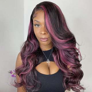 Red Purple Highlights HD Lace 13x4 Transparent Lace 180% Density Color Wigs Free Part Body Wave/Straight