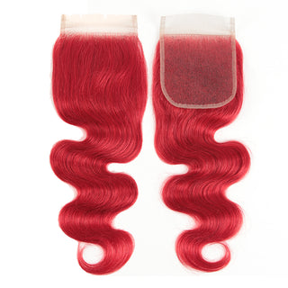 QVR Remy Human Hair 4X4 Closure Body Wave Red Color