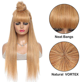 QVR #27 Honey Blonde Human Hair Wigs with Bangs 13x4 HD Lace Wig/Full Machine Made Wig With Bangs