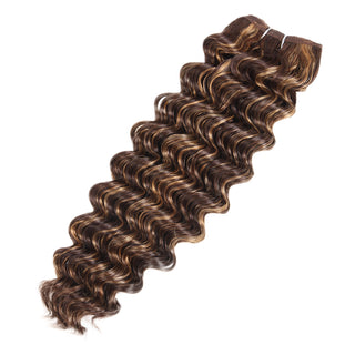 QVR Virgin Human Hair Deep Wave Weave 3 Bundles Human Hair Bundlle Piano Brown Blonde Color 113G/Bundle