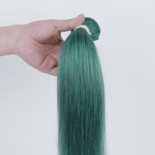 Queen Remy Human Hair 3 Bundles with Closure Straight Hair Weave Jade Green Color