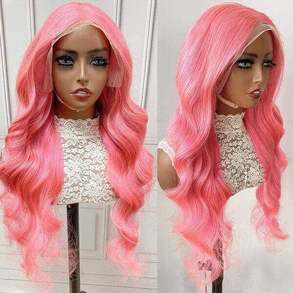 QVR Body Wave Perruques Vierge Cheveux Humains Rose Coloré Perruque 13x4 Transparent Lace Front avec Pré-Plumé