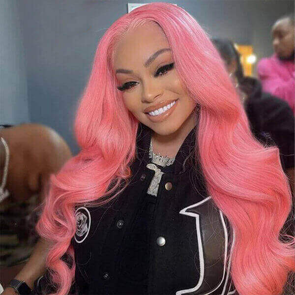 QVR Body Wave Wigs Virgin Human Hair Pink Colored Wig 13x4 Transparent Lace Front with Pre-Plucked