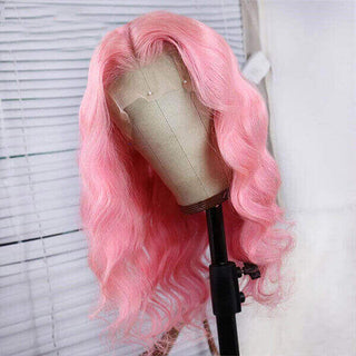 QVR Body Wave Wigs Virgin Human Hair Pink Colored Wig 13x4 Transparent Lace Front with Pre-Plucked