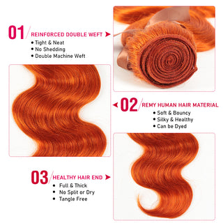 Queen Remy Ginger Human Hair 3 Bundles Body Wave Hair Orange Color