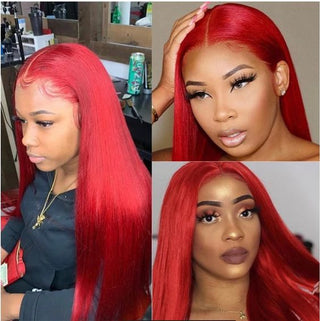 Red Color 13x6 Straight Hair Wig HD Lace Front Wigs Human Hair Pre Plucked With Baby Hair
