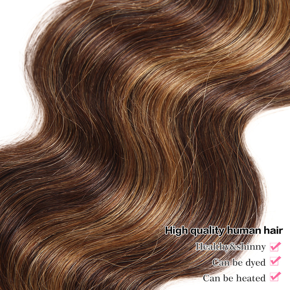 QVR Virgin Human Hair Body Wave Human Hair Weave 3 Bundles Piano Brown Blonde Color 113G/Bundle