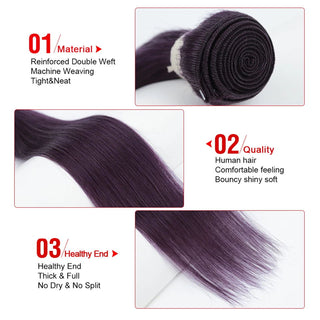 Queen Remy Human Hair 3 Bundles Straight Hair Weave Purple Color